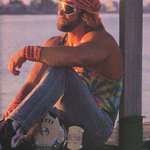 image for "Macho Man" Randy Savage contemplates the sunset with his WWF Championship belt (1988)