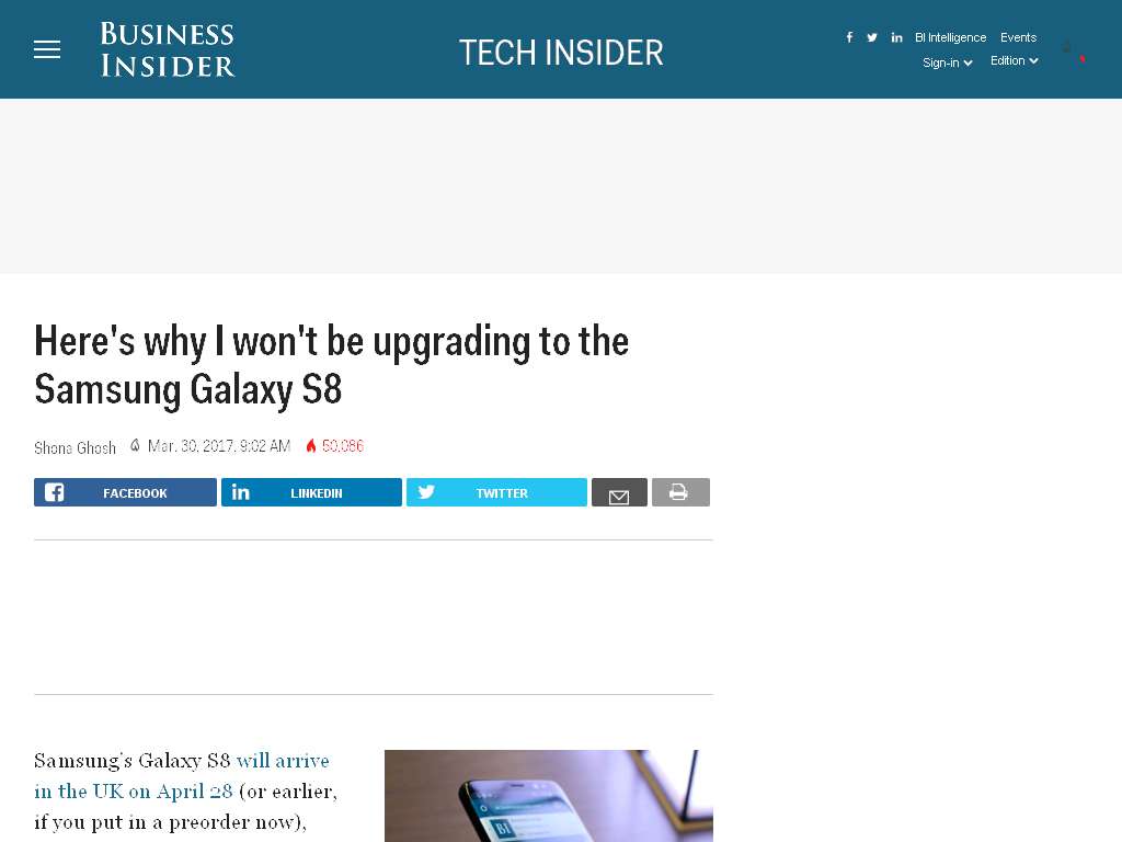 image for I won't be upgrading to the Samsung Galaxy S8 because it's too big - …