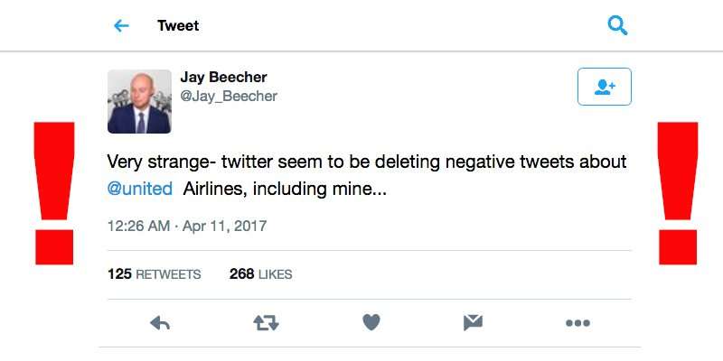 image for Twitter allegedly deleting negative tweets about United Airlines’ passenger abuse