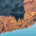 image for Phantom Ship Island inside of Crater Lake. Too spooky. [OC] [1920x1280]