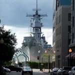 image for Battleship USS Wisconsin towering over the streets of Norfolk, VA.