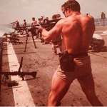 image for Navy Seal shooting from an aircraft carrier. 1970's