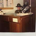 image for My uncle broke into the drill sergeant's office, put on his hat, and posed while his buddy took pics. (Polaroid. Just before deployment, Desert Storm, 1990)