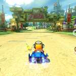 image for a splatoon character in an f zero car on a zelda track in a mario game