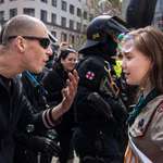 image for A young Girl Scout protesting against neo-Nazi march in Brno, Czech republic.