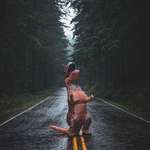 image for PsBattle: Man in T-Rex costume crying out in rain