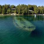 image for Big sunken boat in lake
