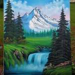 image for "Bob Ross Style Mountain Waterfall", Oil, 18x24 canvas