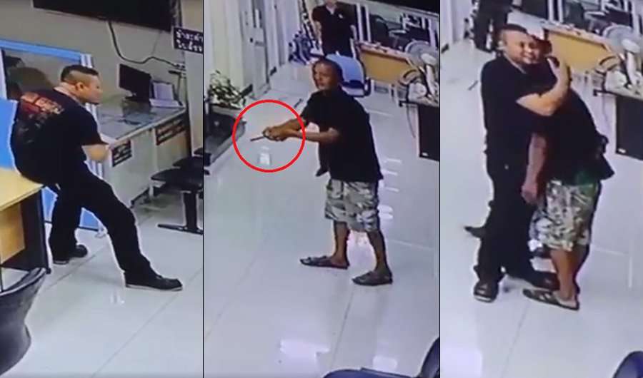 image for Thai Policeman Stops Desperate Knife-wielding Man With A Power Hug