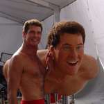 image for PsBattle: David Hasselhoff posing with his wax stunt double on the set of the SpongeBob movie.