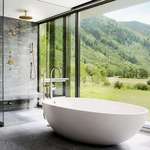 image for A large shower and bathtub with mountain views in Aspen, CO. [3200x2399]