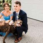 image for My brother and his 17 yo puppy Blaze (and me) on his wedding day -- he had the wedding party stop on the way to the reception so he could snap a few photos