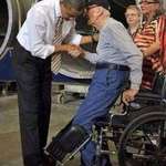 image for This 90 year old man wanted to stand for Obama. He said it's ok you don't have to. He said, you're the president and stood to shake his hand.