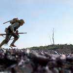 image for US Marine running through Japanese fire on Okinawa, Japan, 7 Jun 1945
