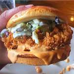 image for Buttermilk fried chicken sandwich with jalapeno coleslaw on a brioche roll. [1080 × 1080]