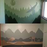 image for Recently painted murals in our two boys' rooms, based on some minimalist posters we'd seen.