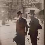 image for My grandfather(left) and a friend of his in front of the Central Station in Hamburg, Germany. He was a chimney sweeper. This picture was taken in 1948.
