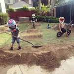 image for PsBattle: These kids making a dirt track in a backyard.