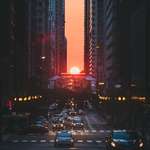 image for ITAP of sunset during fall equinox. Known here as Chicagohenge.