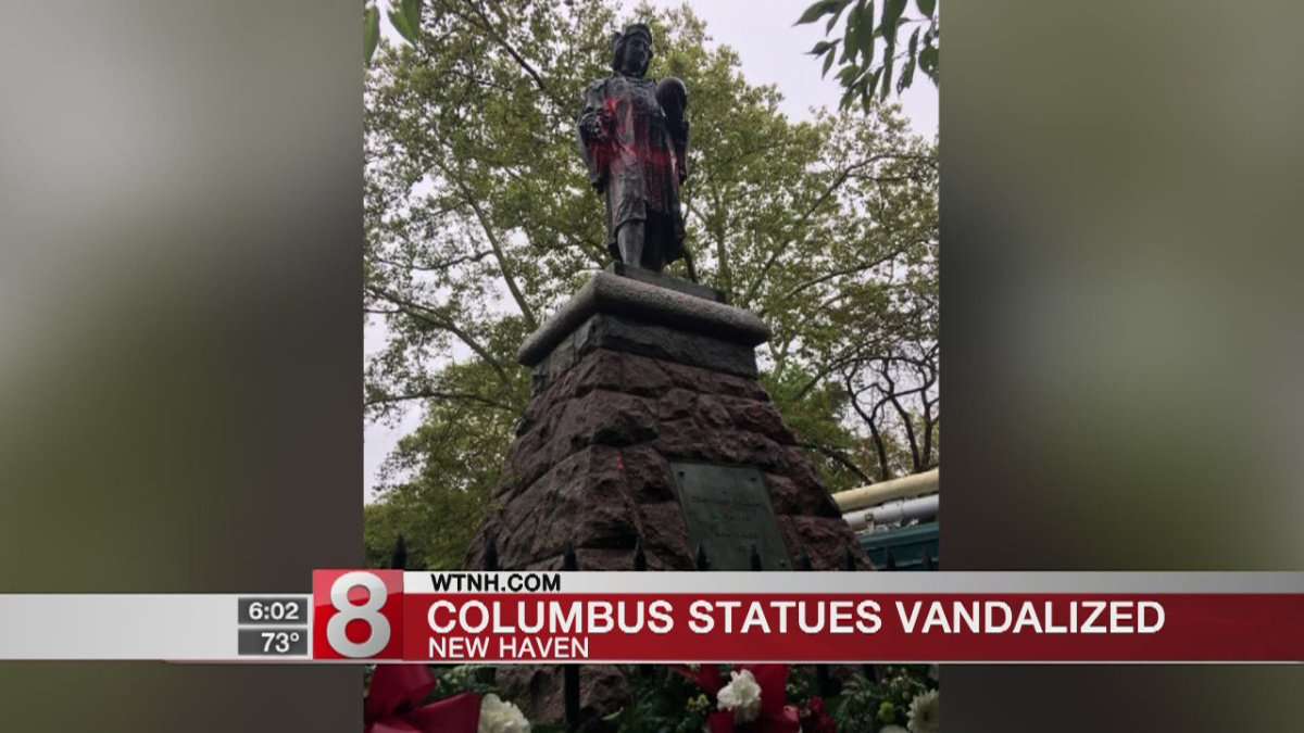 image for Christopher Columbus statues vandalized across New England