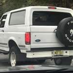 image for This “Not OJ” license plate on a white Ford Bronco