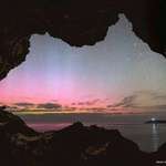 image for Aurora Australis through an Australia-shaped cave