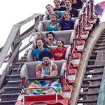image for PsBattle: Grumpy clown on a roller coaster