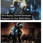 image for EA perfectly summed up by the two images on Kotaku's front page