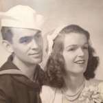 image for My grandparents on their wedding day in 1944. They rushed to get married before my grandpa was deployed and stormed Omaha Beach during the Allied invasion on D-Day. He survived the invasion and I’m here!