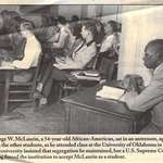 image for George McLaurin, first African-American student admitted to the University of Oklahoma, forced to sit apart from white students. 1948. [1561 x 1245]