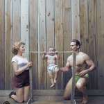 image for Bodybuilder Gene Jantzen with wife Pat, and eleven-month-old son Kent, 1947.