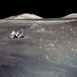 image for One of my favourite photos from Apollo 17, Harrison Schmitt with the lunar rover at Shorty Crater