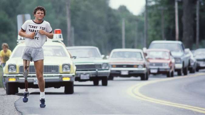 image for In 1980, an 18 year old Canadian who lost hist leg due to bone cancer began a trip across Canada to raise money for Cancer research. He ran a marathon every day (26+ miles) on an artificial leg and towards the end with large tumors in his lungs - died in 1981. (2010)