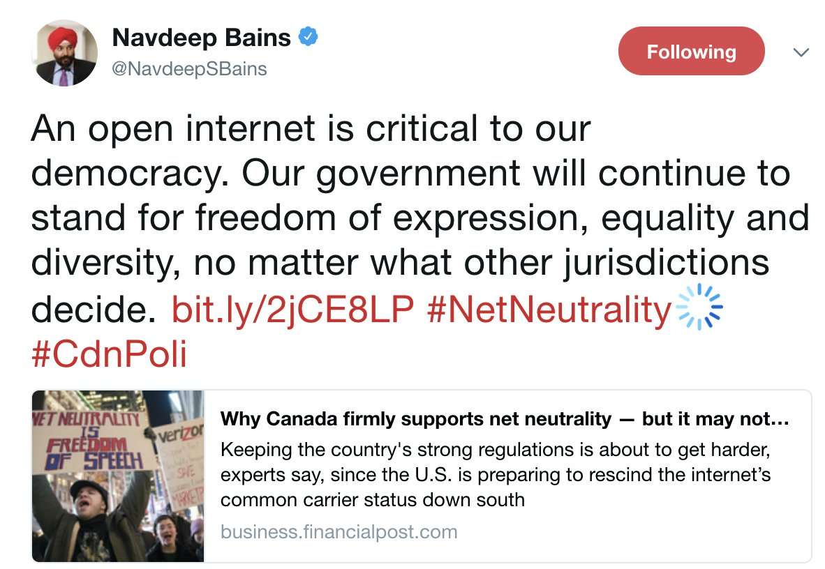 image for As the U.S. Retreats, Canada Doubles Down on Net Neutrality: “An Open Internet is Critical to Our Democracy”
