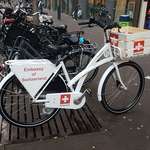 image for Only in the Netherlands! Swiss embassy bike spotted in the Hague.