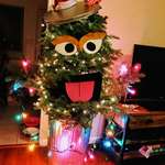 image for While shopping for a tree this year, my husband and I spotted an ugly misfit - oval shaped, flat on the top with a huge gap in the middle. We were instantly inspired! Meet Oscarmas (and Slimy)!