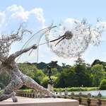 image for Wind-Blown Fairy Clutching Dandelions, Sculptor Robin Wight, Wire, Circa 2014