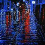 image for An acrylic painting I did of a rainy city at night.