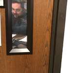 image for My teacher put up a picture of himself on his door so it looks like he’s in his office.