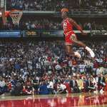 image for Michael Jordan's iconic 'Free Throw Line' dunk, 1988.