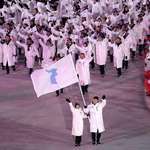 image for Korea marching as one during the Olympics.