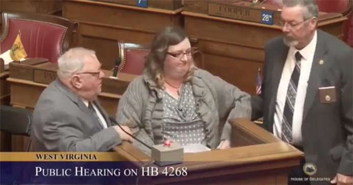 image for Woman Dragged Out of West Virginia House Hearing For Listing Oil and Gas Contributions to Members