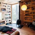 image for Secluded library in a tiny cabin in the forest, Upstate New York [2364×2955]
