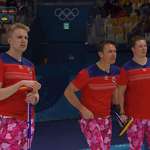image for Norwegian curling team's Valentine's Day pants.