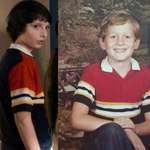 image for On the left: Scene from the first season of Stranger Things, set in 1983. On the right: Me, wearing the exact same shirt in 1983.