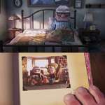 image for In "Up" (2009), Ellie's things are rounded while Carl's things are square, matching their respective character designs.