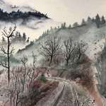 image for Misty landscape, Watercolor, 9x12