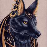image for Anubis, coloured pencils, charcoal and gold dust, 24x32 cm