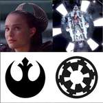 image for Padme and Vader represent the sigils of the Rebel Alliance and the Galactic Empire in these scenes