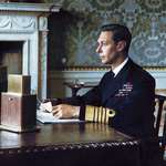 image for "The King's Speech" - A staged photograph of George VI, addressing the nation after Britain's Declaration of War against Germany on September, 1939